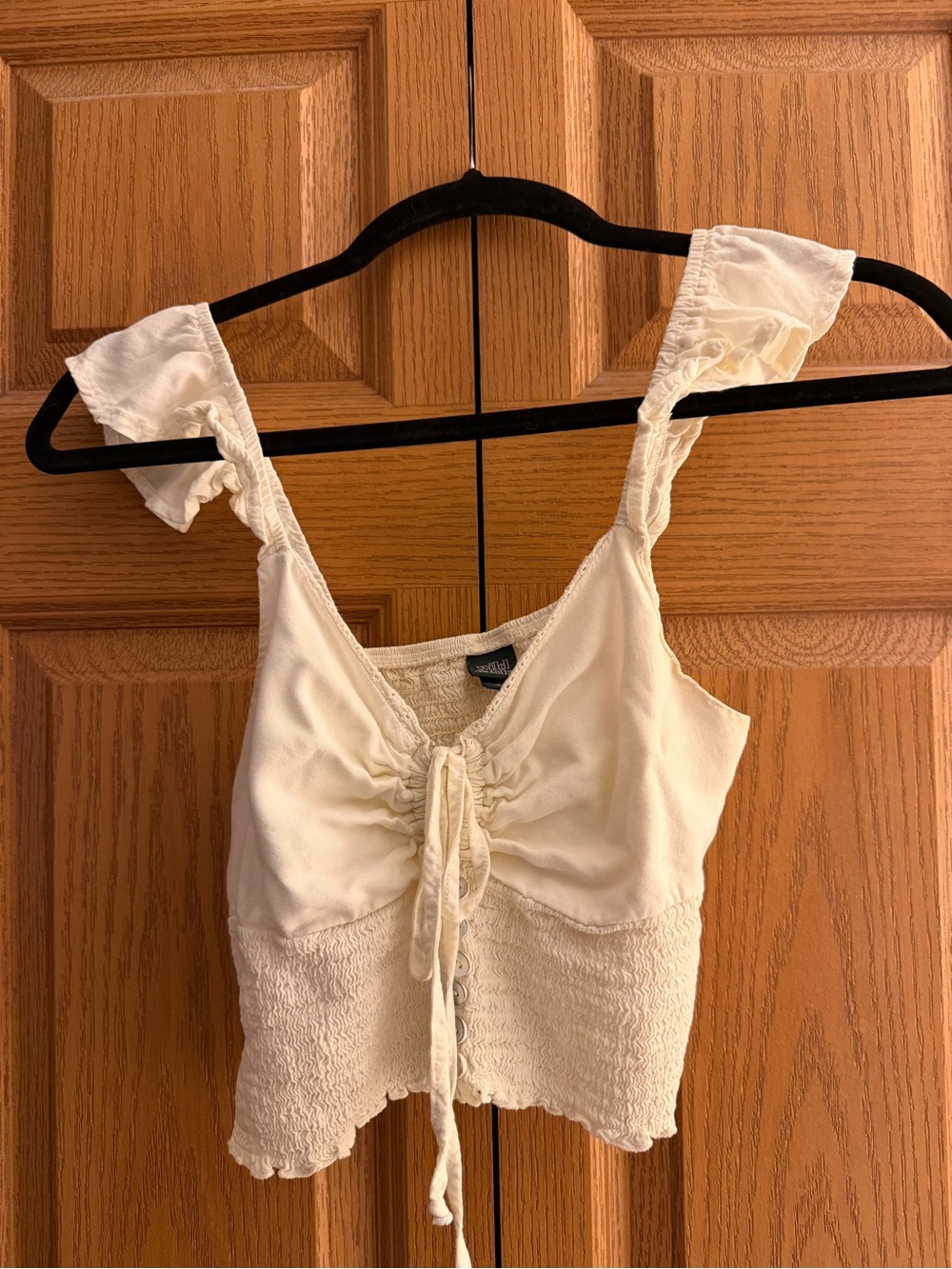 wild fable Cream Ruched Tie-Front Cropped Tank